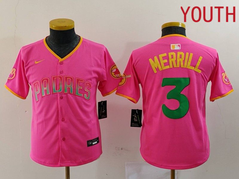 Youth San Diego Padres #3 Merrill Pink Joint Name 2024 Nike MLB Jersey style 5